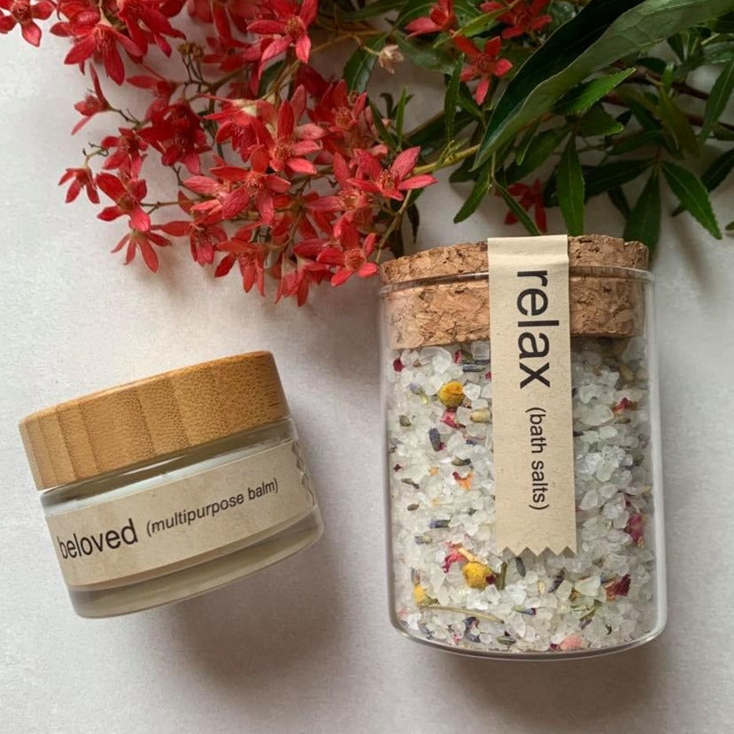 Christmas gifts - relax bath salts with beloved multipurpose balm