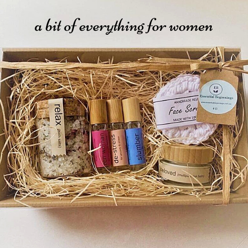 Essential oil mum giftbox is just what the doctor ordered. Mum, can indulge with our relax bath salts or steamers shower steamer. Our zen woman roller blend will help balance any hormonal challenges, whilst de-stress and slumber roller blends will help mum to relax after a long long day. Also included is face scrubbies and beloved balm
