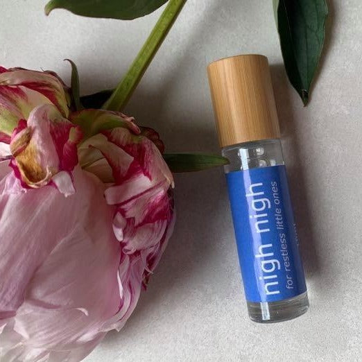 10ml bamboo and glass essential oil roller bottle for restless babies.